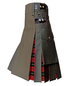 Olive Green Fabric Tartan Utility Kilt