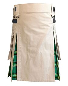 Khaki Hybrid Irish National Tartan Utility Kilt 
