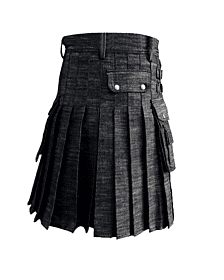 Buy Men Black Denim Kilt