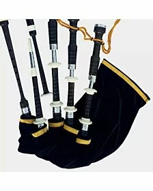 Scottish Highland Traditional Black Finish With White Mounts Bagpipe Set