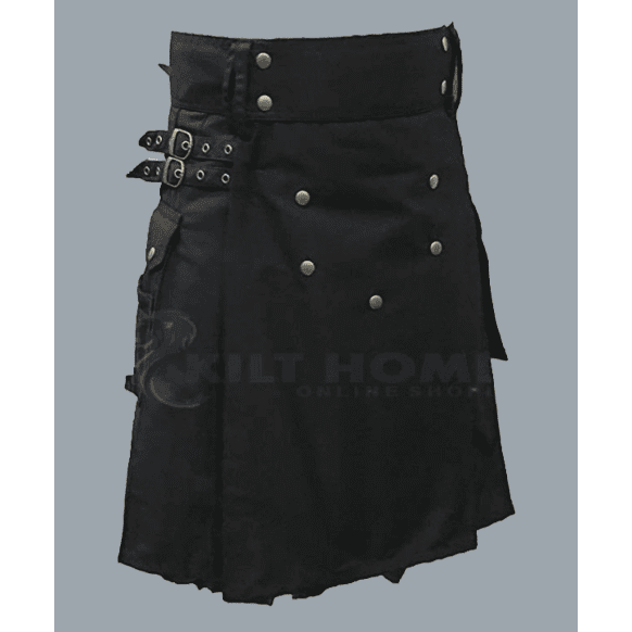 Black Denim Utility Kilt For Men