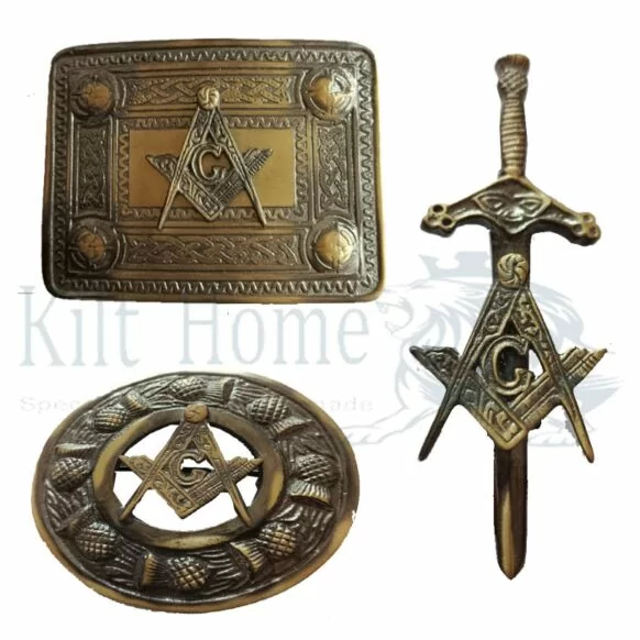 Masonic Badge Antique Belt Buckle Brooch Set