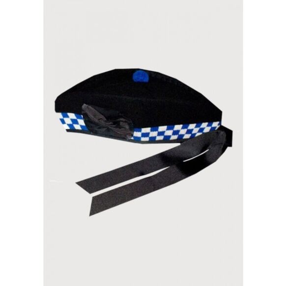 white Blue Scottish pipe band glengarry dice hat 