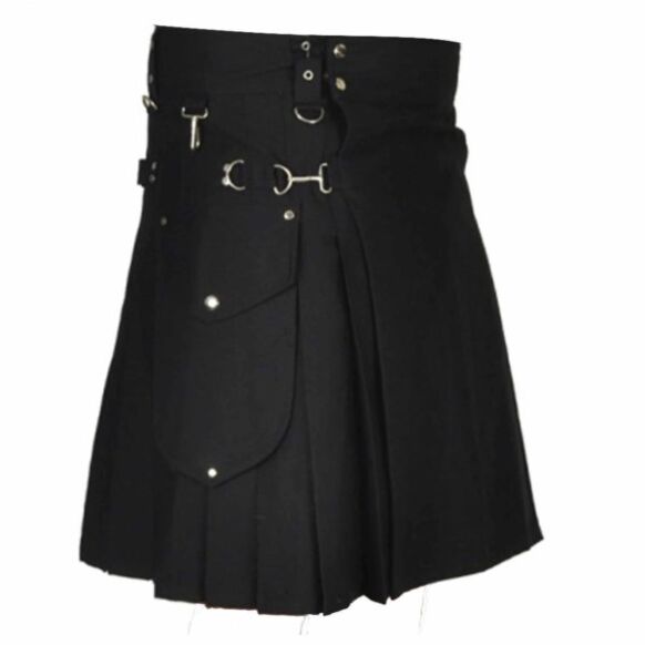 stylish black utility kilt front