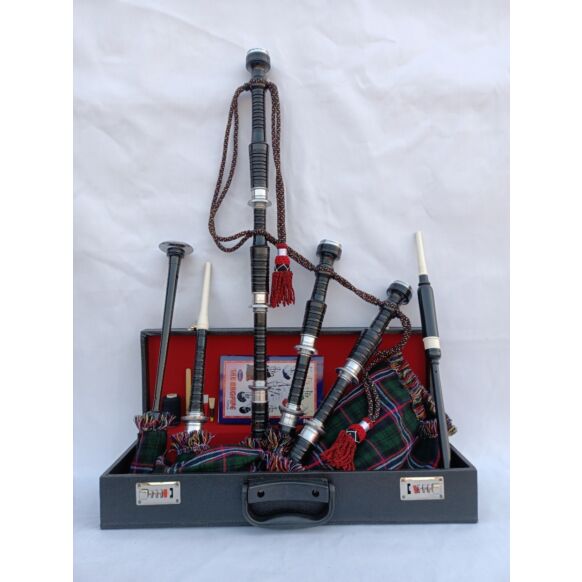 Scottish National Tartan With Black Finish Bagpipe Set
